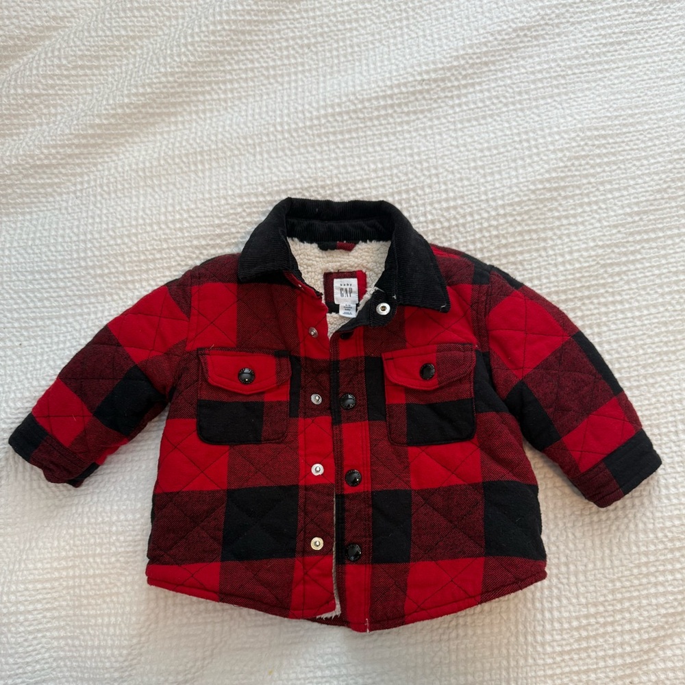 Gap Baby Red and Black Plaid Quilted Jacket